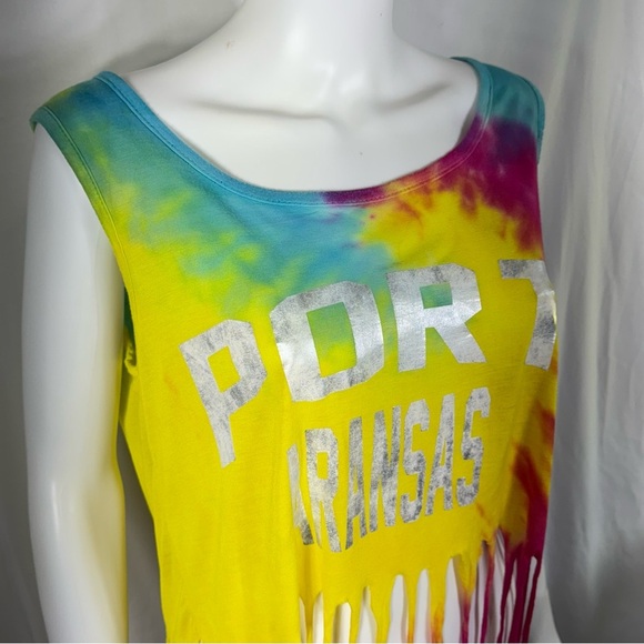 Popular Sports Colorful Fringe Port Aransas Tie-Dye Tank Top - Picture 2 of 5